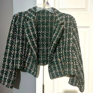 SHEIN Curve Plaid Tweed Jacket & Skirt